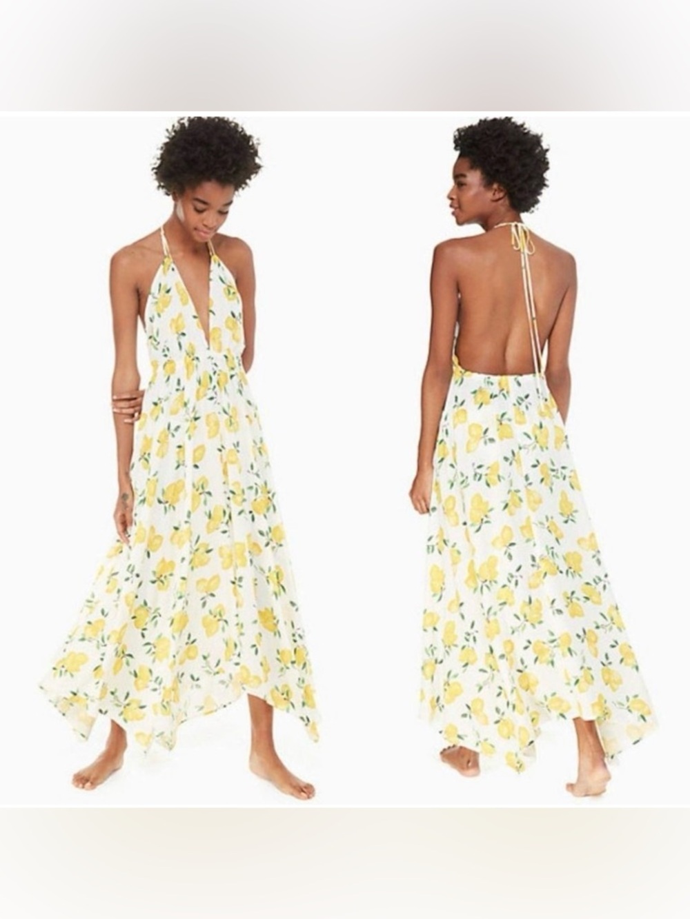 Kate Spade Lemon Print Halter Maxi Dress - Yellow & White - Picture 2 of 12